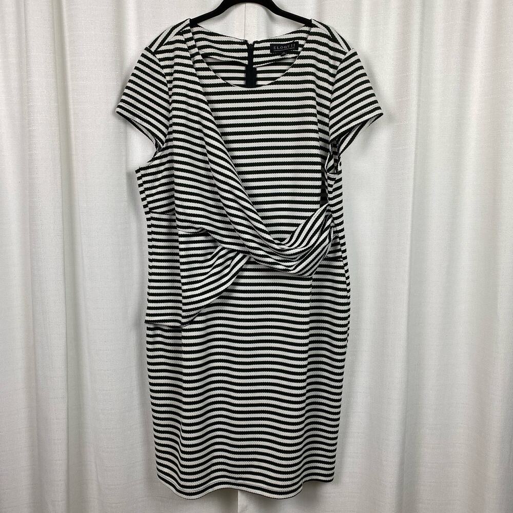 Eloquii Black&White Stripe Cap Sleeve Sheath Midi Dress Sz.22W - Picture 2 of 13